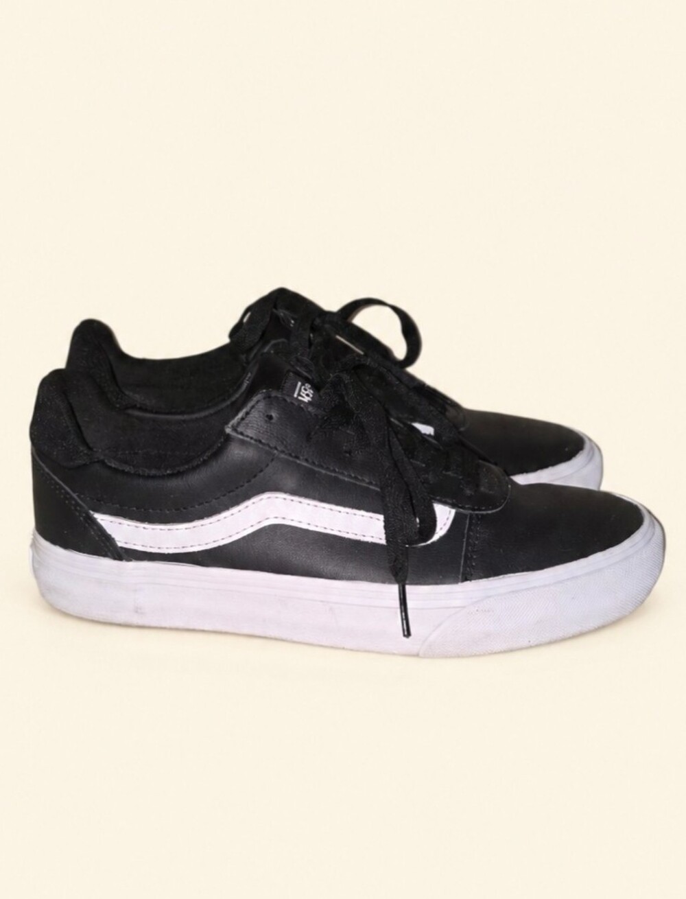 Women's Black Leather Vans Sneakers